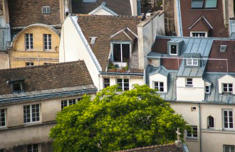 Vue de toitures parisiennes et fenêtres de toit